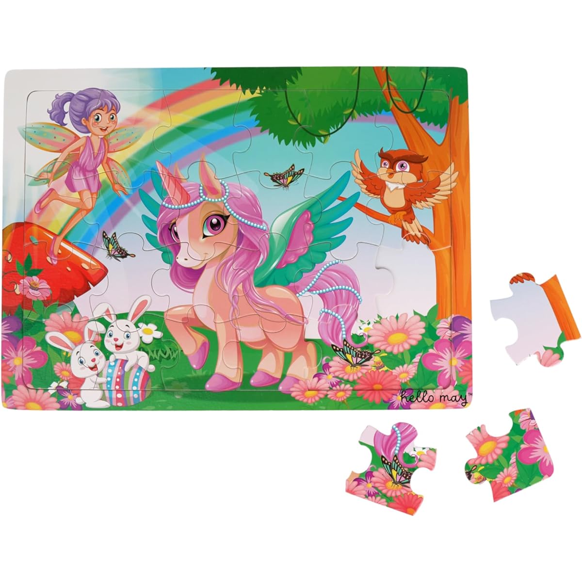 hello may™ 24 Piece Large (11x15) Wooden Jigsaw Puzzle for Kids Ages 3-5, Perfect for Toddlers/Preschool/Kindergarten/Elementary School/3 Years Old/4 Years Old/5 Years Old/6 Years Old Girls (Spring Unicorn)