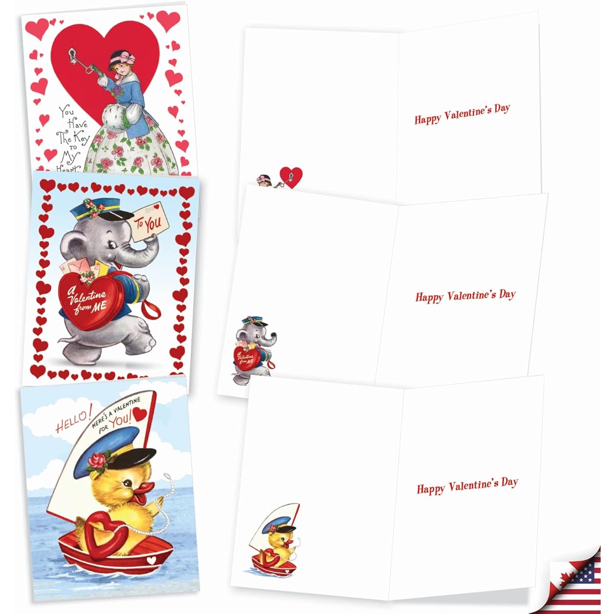 The Best Card Company Vintage Kids - 20 Boxed Valentine's Day Note Cards with Envelopes (4 x 5.12 inches) - AM8987VDG-B2x10
