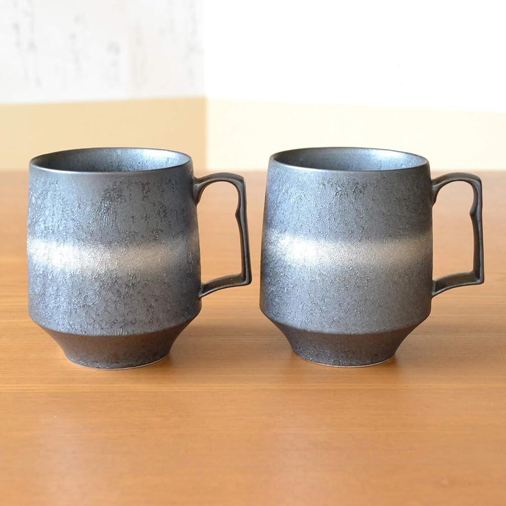 Silver Wedding Present Arita Ware Mug Pair Galaxy Noshi and Message Card Included in Wooden Box