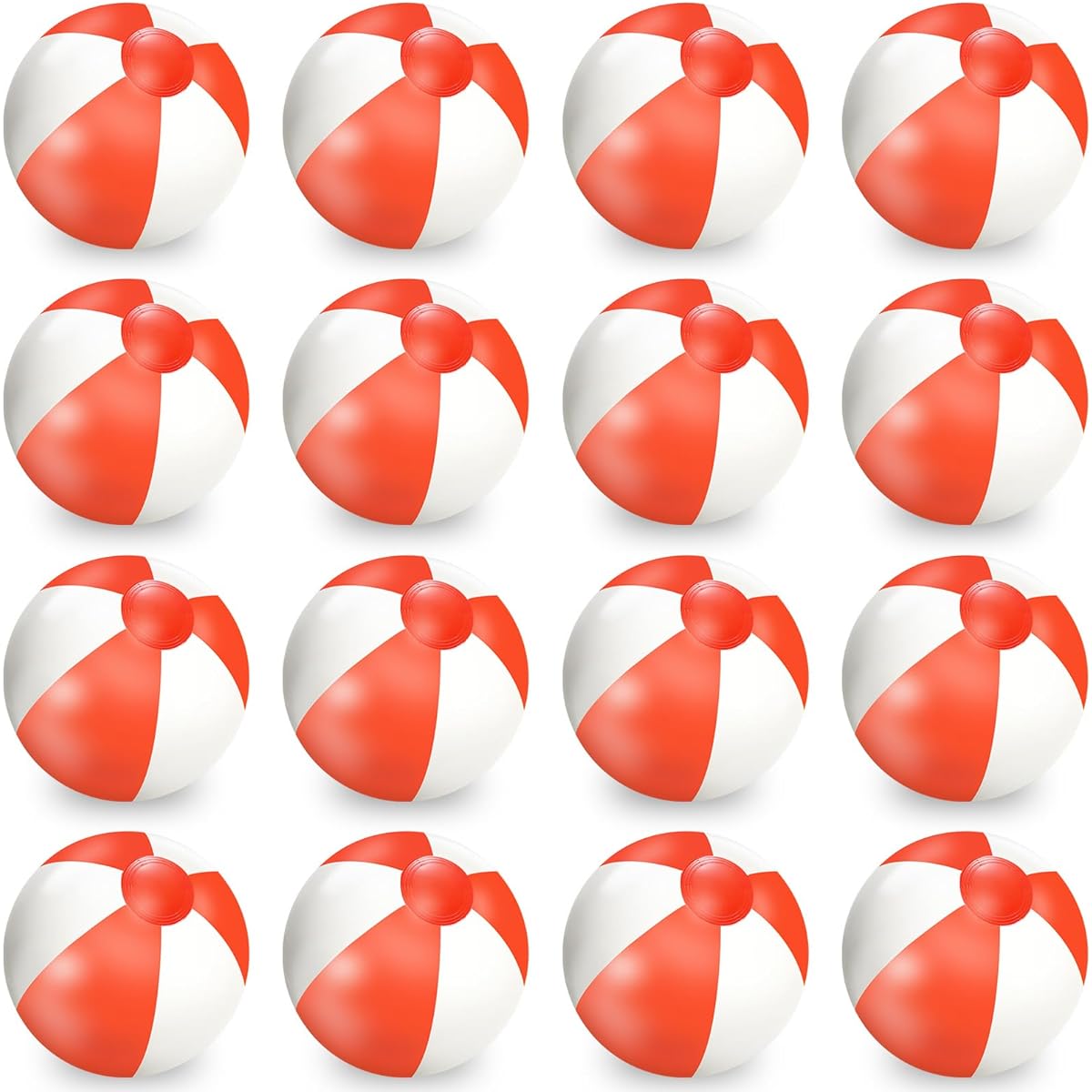 Whaline 16pcs 16" Red and White Inflatable Beach Balls Round Pool PVC Balls Cute Game Toys for Summer Hawaiian Tropical Theme Beach Party Decorations Water Sand Game Accessories
