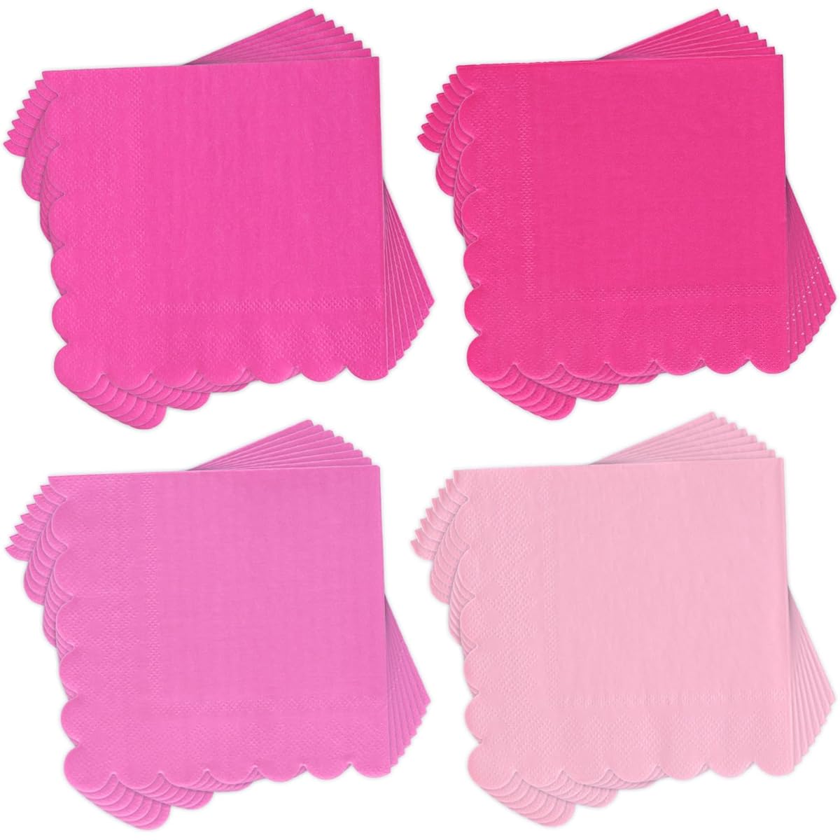 Whaline 200 Pack Pink Cocktail Napkins, Pink Gradient Color, Scalloped Edges, Heavyweight Disposable Luncheon Napkins, Table Decorations, Party Supplies, 5 x 5 Inch
