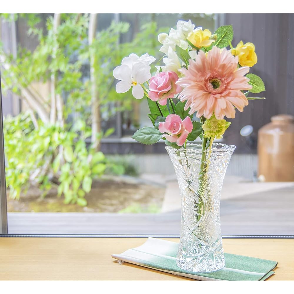 Adelia Vase Glass Vase Solitaire L [Diameter approx. 14.1 x Height approx. 24 cm/Crystal] Made in Japan R-738