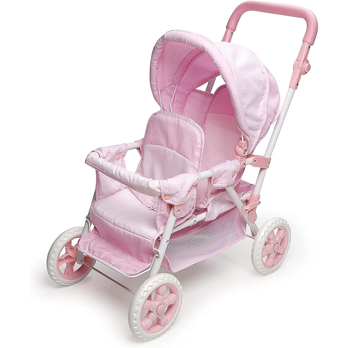 Badger Basket Foldable Double Front to Back Doll Stroller (Fits 18" Dolls) Pink/White
