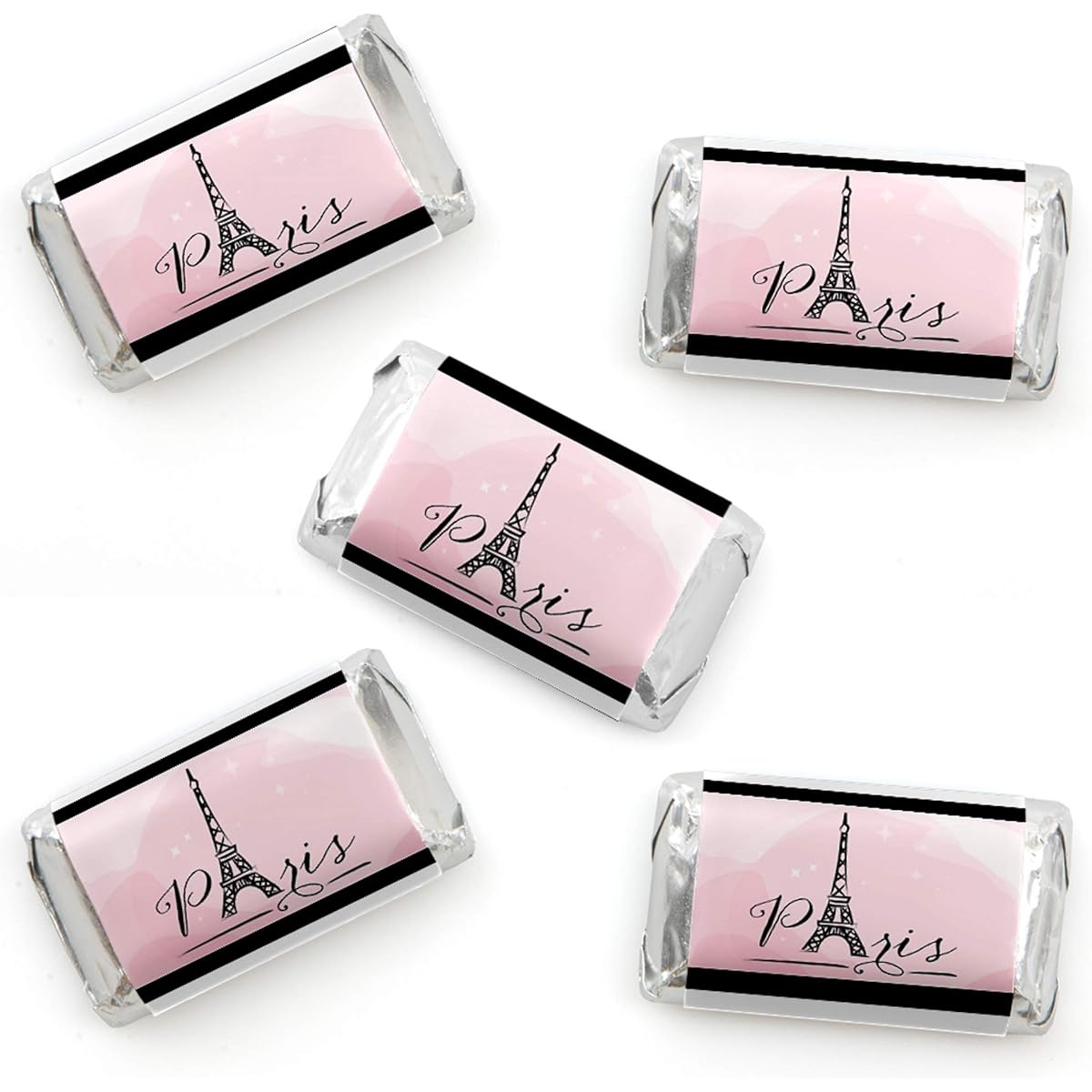 Paris, Ooh La La - Mini Candy Bar Wrapper Stickers - Paris Theme Baby Shower or Birthday Party Small Favors - 40 Count