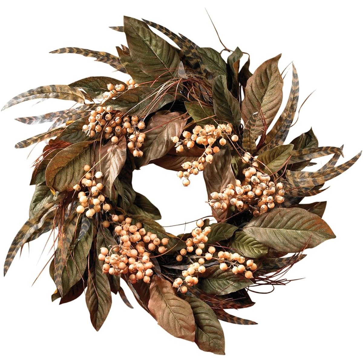 Nearly Natural 4681 Feather and Berry Wreath 24" Multicolor