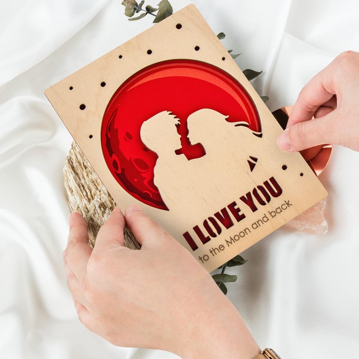 KRASS Wooden Valentine Love Cards for Her Greeting Cards for Family and Friends Thank You Handmade Gift Postcards for the Month