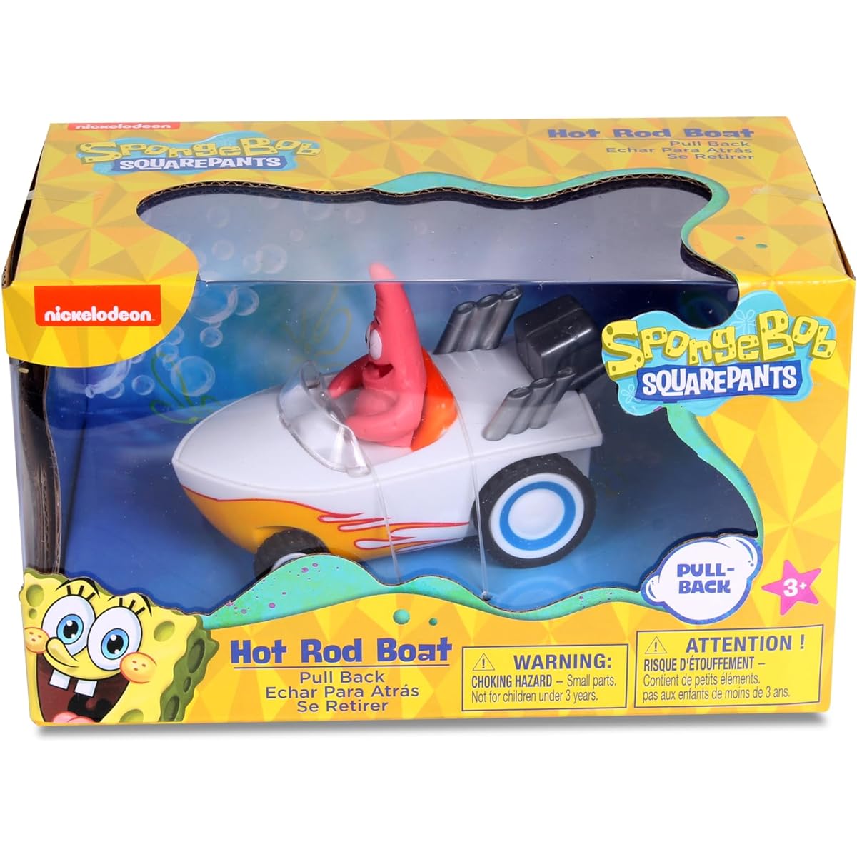 NKOK Spongebob Squarepants Pull Back Patrick Hot Rod Boat, Pull Back to See Patrick Zoom No Batteries, No Controls, No Hassle, Fun - Fast and Portable, Great Gift, Officially Licensed by Nicole Dean