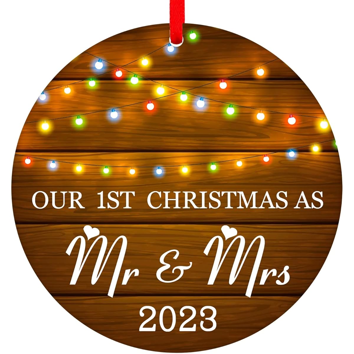 SICOHOME Our First Christmas as Mr & Mrs 2019,3" Rustic First Marriage Newlyweds Anniversary Ornament, Double Sided Print, Farmhouse Collector's Present