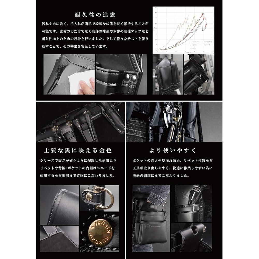 Fujiya Driver Pliers Holder 2 Tiers Black Gold LIGHT PU LEATHER SERIES AH-72BG