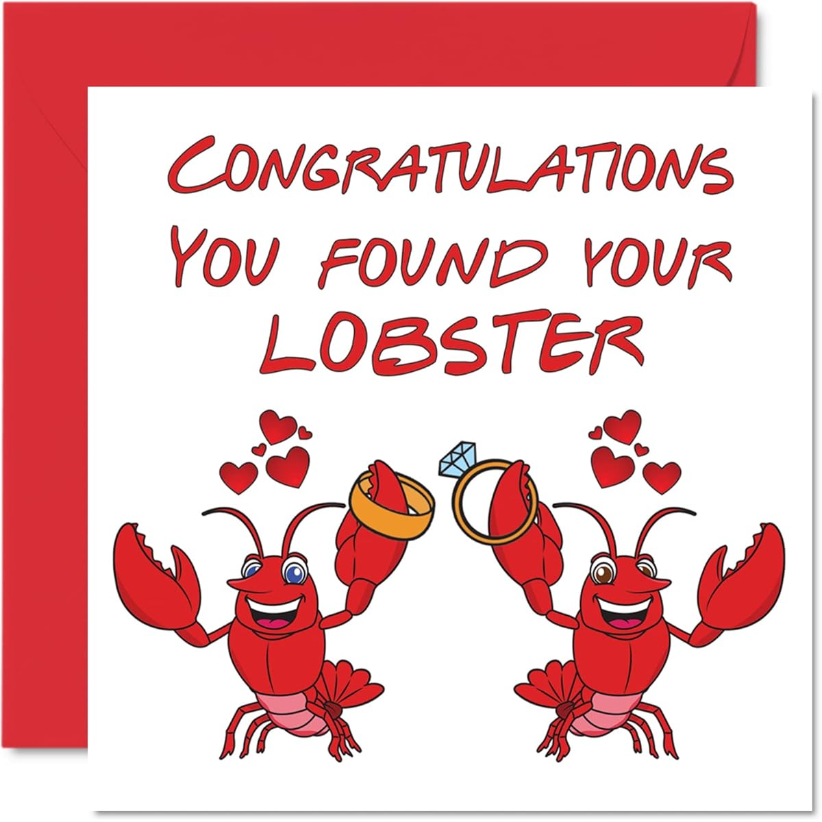 Engagement Cards for Couples - You Found Your Lobster - Happy Engagement Gifts, Congratulations Cards 5.7 x 5.7 Inch Wedding Marriage Greeting Cards for Couples Fiancée Fiancee