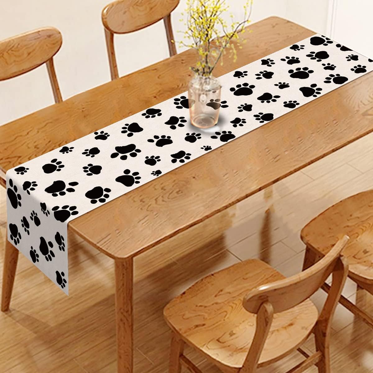 Vohado Dog Paw Print Table Runner Puppy Theme Birthday Party Decorations Black and White Table Decor for Office Kitchen Home