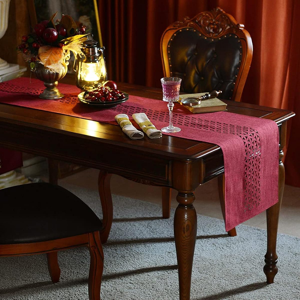 ARTABLE Rectangular Table Runner Fabric Home Garden Table Runner with Well-Edged Edges for Picnic Indoor Outdoor Dining Holiday Long Table (Burgundy 16 x 120 Inch)