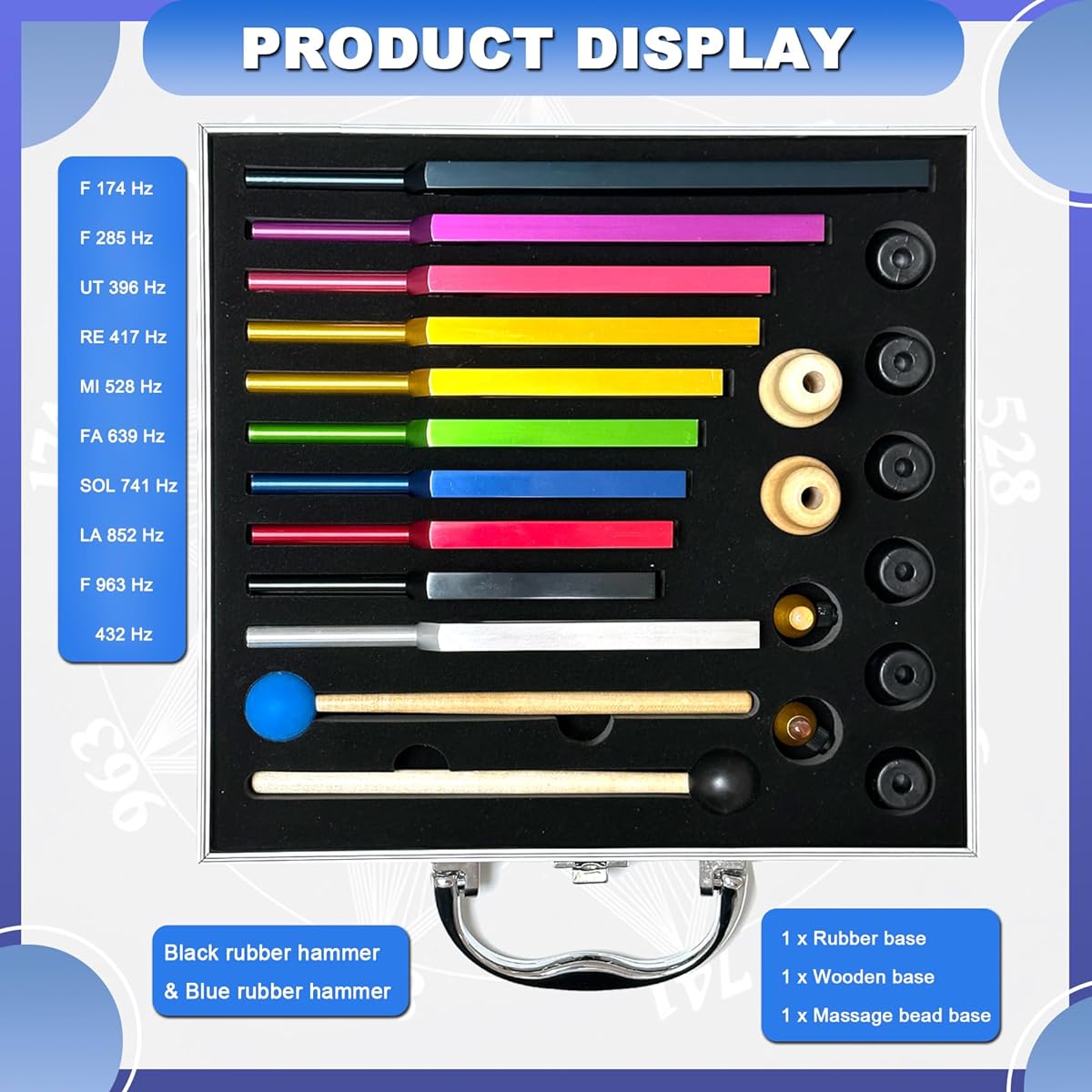 TENFLY Solfeggio Tuning Fork Set – 10 Tuning Forks DNA Healing Chakra Sound Therapy Multicolor with Exquisite Aluminum Gift Box (174Hz, 285Hz, 396Hz, 417Hz, 432Hz, 528Hz, etc.)