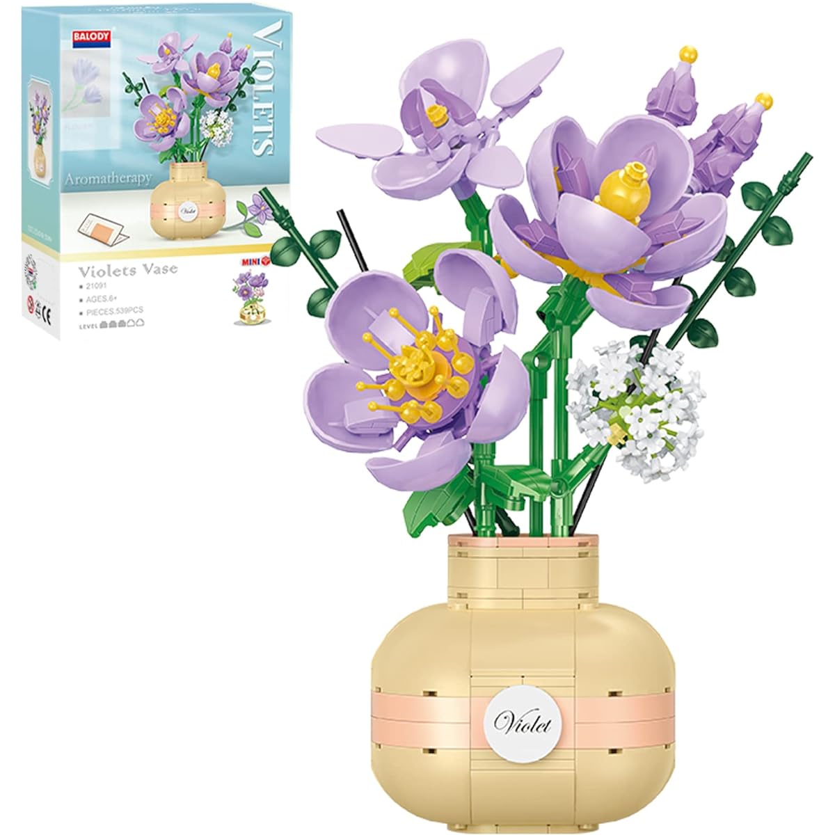 OLTLYUNH Flower Set for Adults DIY Flower Bouquet Building Blocks with Vase Mini Bricks Botanical Collection Bonsai Tree Plants Friends Set Birthday Gift for Girls/Women/Family (Violet)