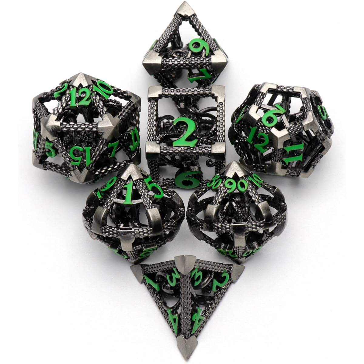 DND Dice Dungeons & Dragons Dice Metal Polyhedral Dice Set Role Playing D&D Dice HNCCESG Hollow Cthulhu Dice Game D&D Dice Table Game RPG Pathfinder Warhammer Shadowrun (Green Number)