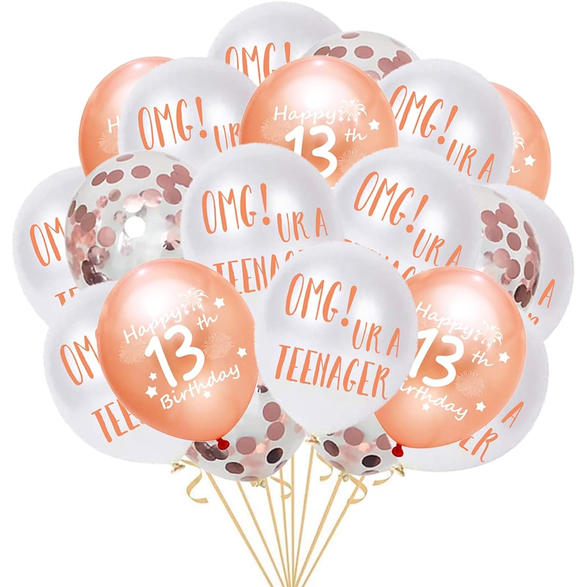 OMG UR A 13th Birthday Balloons, 13th Birthday Latex Confetti Balloon Ribbon for Girls 13th Birthday 12" Rose Gold