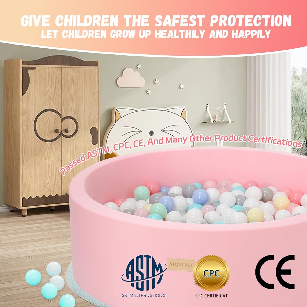 SROTIO Foam Ball Pit for Toddlers, Memory Foam Ball Pit, Easy to Clean and Install, Great Gift for Kids, Kids Ball Pit, Soft Round Design, Hidden Zipper, No Balls