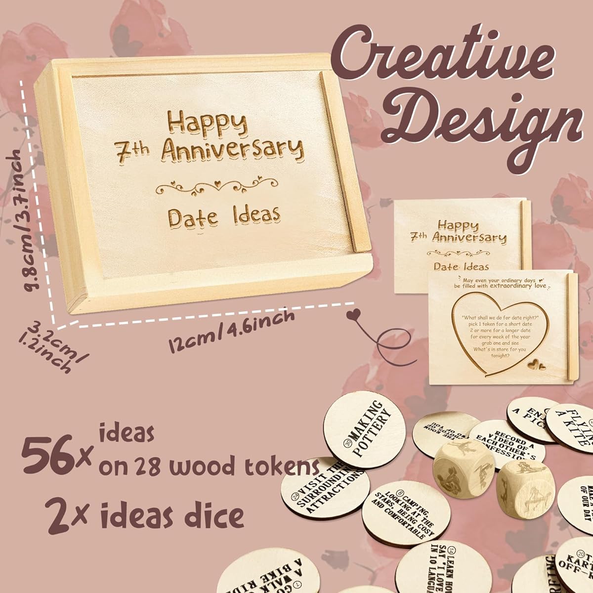 1DFAUL 7th Anniversary Wooden Gifts for Him, Her, Husband, 7th Wedding Anniversary Wooden Gifts, Couple Ideas & Dice Box, Anniversary & Wedding Gifts (7)