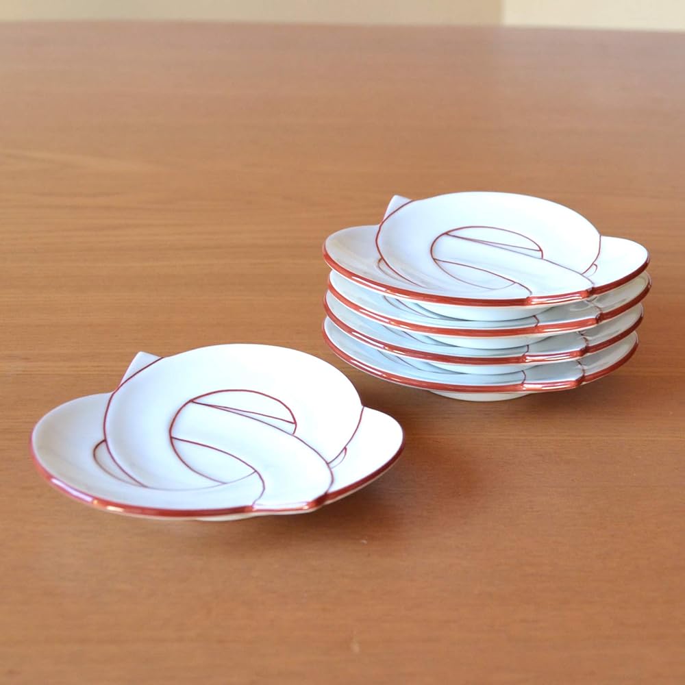 New Year Tableware, Japanese Tableware, Small Plates, Lucky Charms, Arita Ware, Vermilion Musubi, Small Plates, Set of 5, Presentation Box