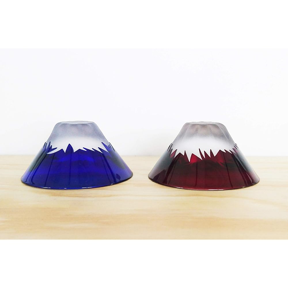 Tajima Glass Cups Blue and Red Pair 55ml [Minister of Economy, Trade and Industry Award Winner] Handmade Edo Glass Ochoco Mt. Fuji Celebration Cup TG13-013-2 2 pieces