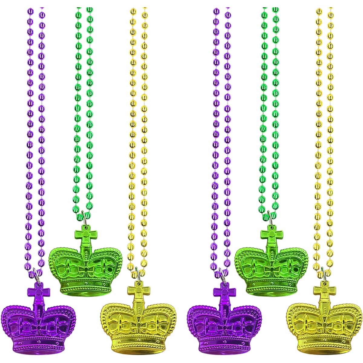 Mardi Gras Beads Necklace Crown Pendant Metallic Crown Mardi Gras Beads New Orleans Beads for Mardi Gras Party, Plastic