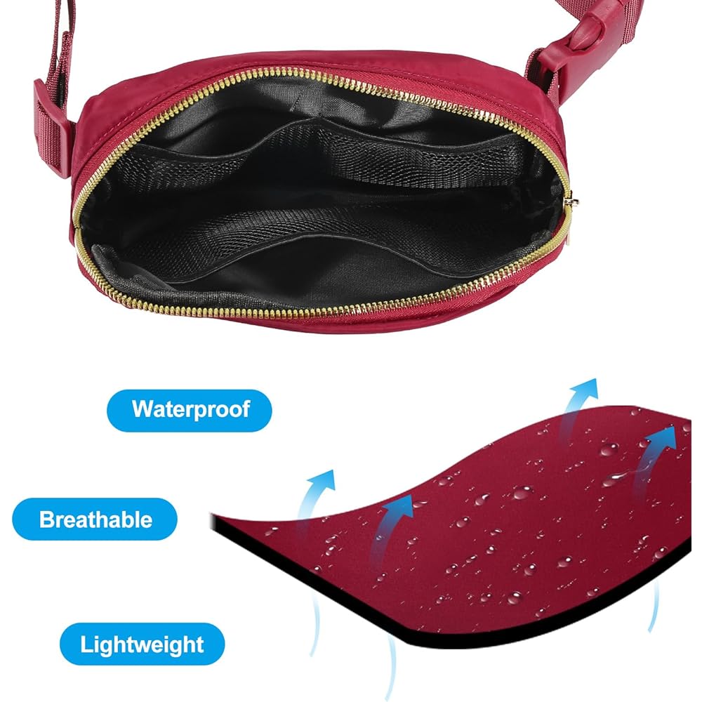 PATIKIL Fanny Pack Waterproof Belt Bag Men & Women Adjustable Crossbody Bag Waist Bag for Running Travel Workout Wine Red