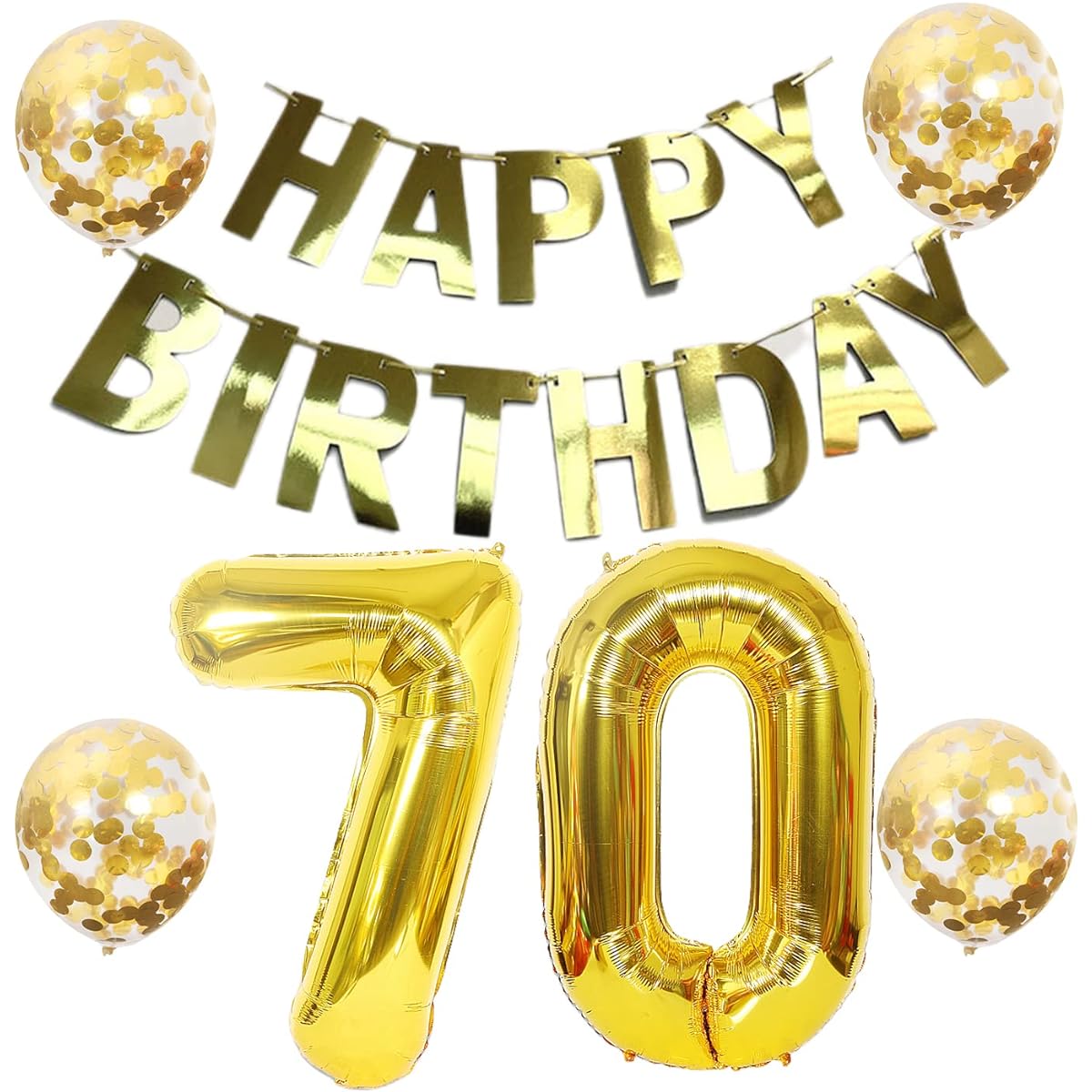 QWEQWE 2pcs Balloons Number 70 Gold + 70th Birthday Decoration Balloons + Gold Banner Foil Balloons 70th Birthday Decorations for Girls Boys 70th Birthday Decorations Number 70 Balloons 70th Birthday Party Supplies
