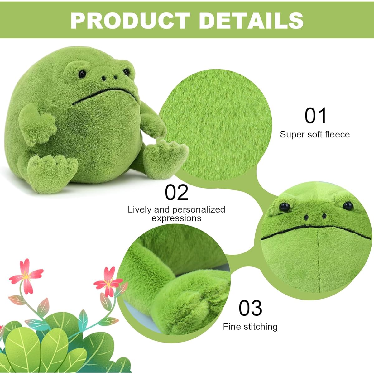 Lenporl Frog Stuffed Animal, Cute Frog Plush Toy, Adorable Stuffed Animal Frog Doll Gift for Kids Baby Girls Boys Creative Plush Toy 20cm/7.8inch