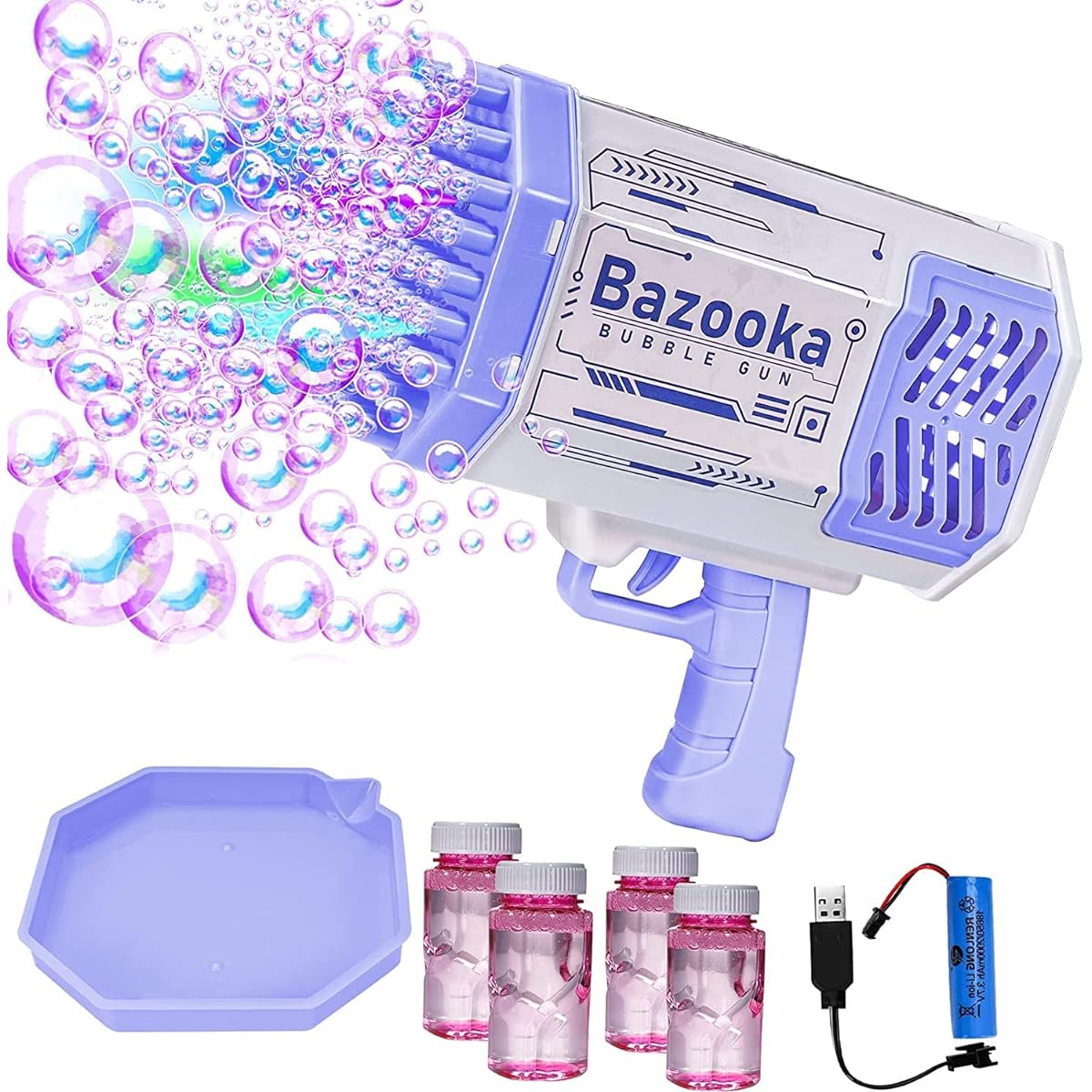 Bubble Gun Bazooka Bubble Gun 69 Holes Bubble Gun with 4 Bottles of Bubble Liquid for Children Adults Indoor Outdoor Birthday Wedding Event