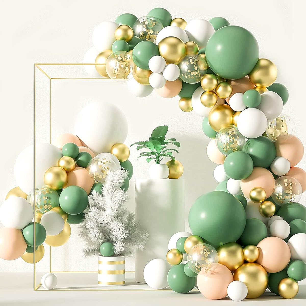 Great set of mixed avocado green white metallic balloons, 116 balloons to shape any way you want, no metal support, balloons for wedding, baby shower, birthday party or date fairy.