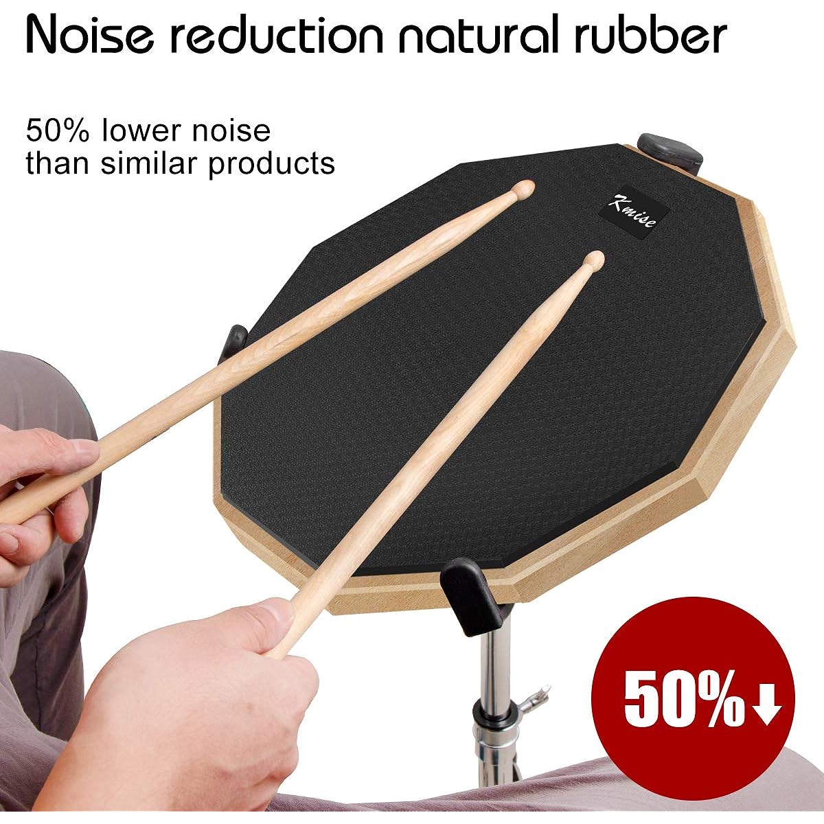 Kmise Drum Practice Pad Kit with Snare Drum Stand and Drumsticks, 12" Mute Double Sided Silent Drum Practice Training Pad Set with Stand & Drumsticks