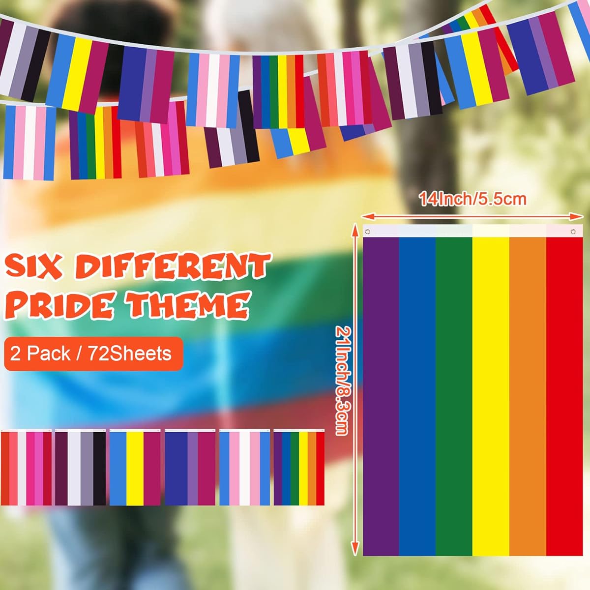 Oudain Rainbow Flag Banner 72 Pieces Pride String Flag Bunting 6 Mix Pennant Banner Pansexuality Bisexuality Transgender Lesbian Flag Rainbow Pride LGBT Party Parade Garden Decoration