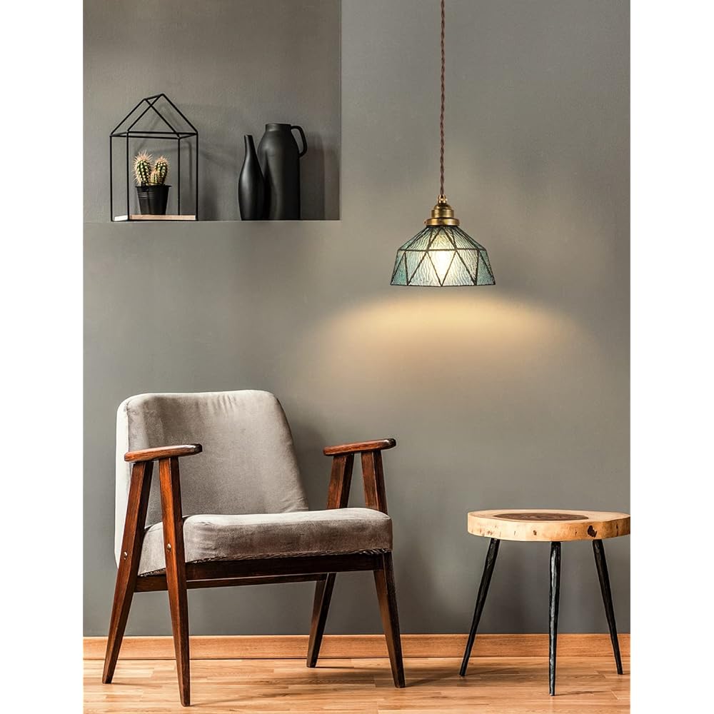 Pendant Light, Brass and Glass Hanging Light, Lighting Fixture, Ceiling Light, Lampshade, Scandinavian Retro Modern Light, Decorative Lamp, Stylish, Dining Table, Cafe Counter - Handmade Glass, E26 Base, LED Bulb Included
