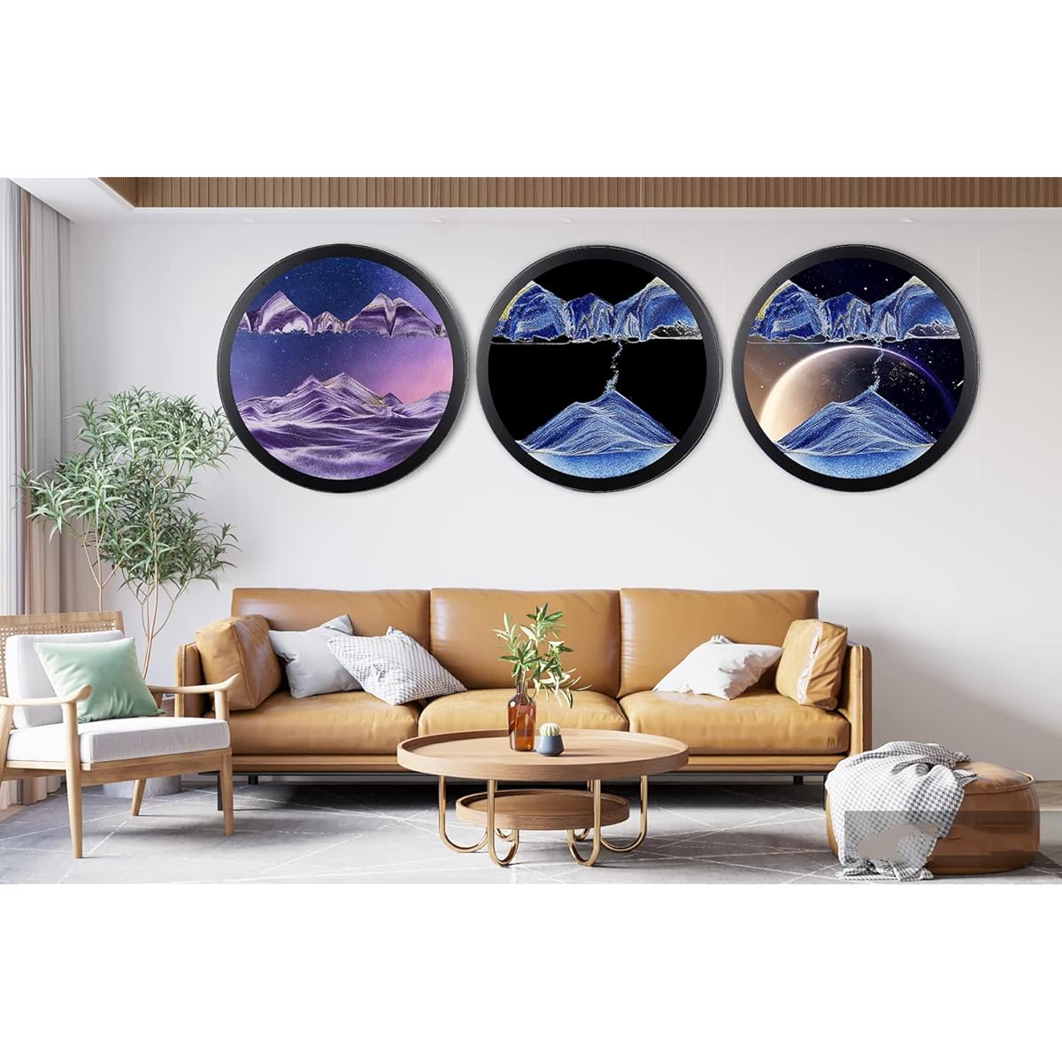 17.3" Moving Sand Art Decor 360 Degree Rotation 3D Sand Painting Wall Art Mounted Glass Crafts 3D Deep Sea Sand Scenery Living Room Decor Flowing Sand Gift Relax Mood Home Office Decoration