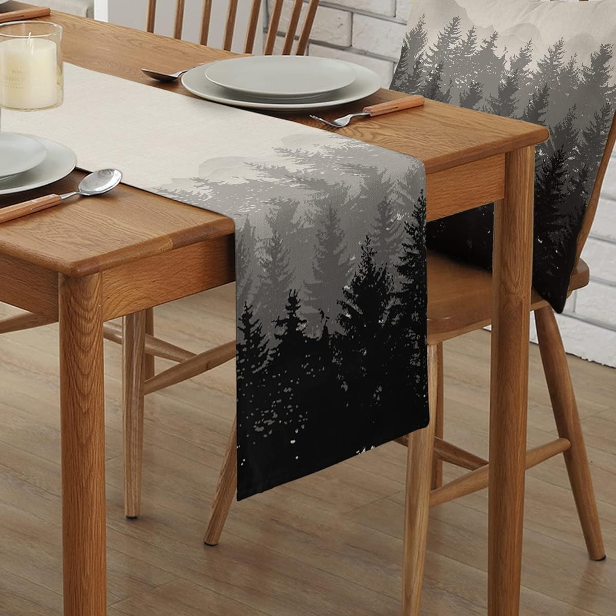 Autumn Trees Soft Table Runner 13x36 Inch Non-Slip Table Runner Decorative Insulated Table Runner for Party Wedding Kitchen Dining Table Decor Autumn Forest and Mountain Silhouette