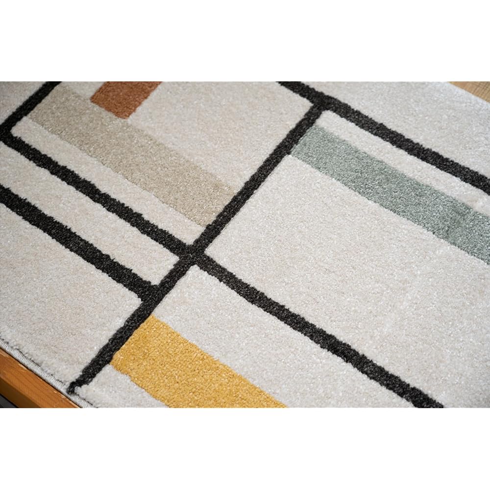 Ikehiko Mat Entrance Indoor Outdoor Import Mike Ivory Approx. 70 x 120cm Rectangle Made in Turkey Wilton Weave Geometric Pattern Modern Simple All Seasons Durable #1311670016401