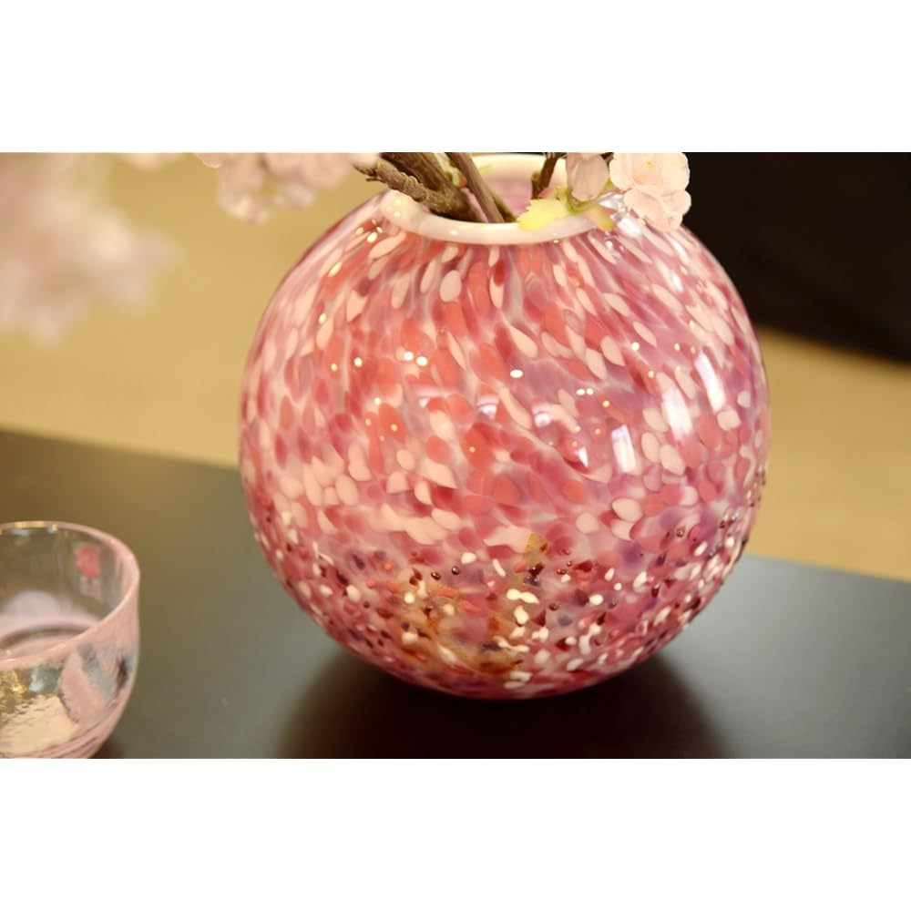 Adelia Tsugaru Vidro Vase Maximum 18.5 x Height 17.5cm Hirosaki Sakura Flower Light Round Vase Made in Japan F-71746