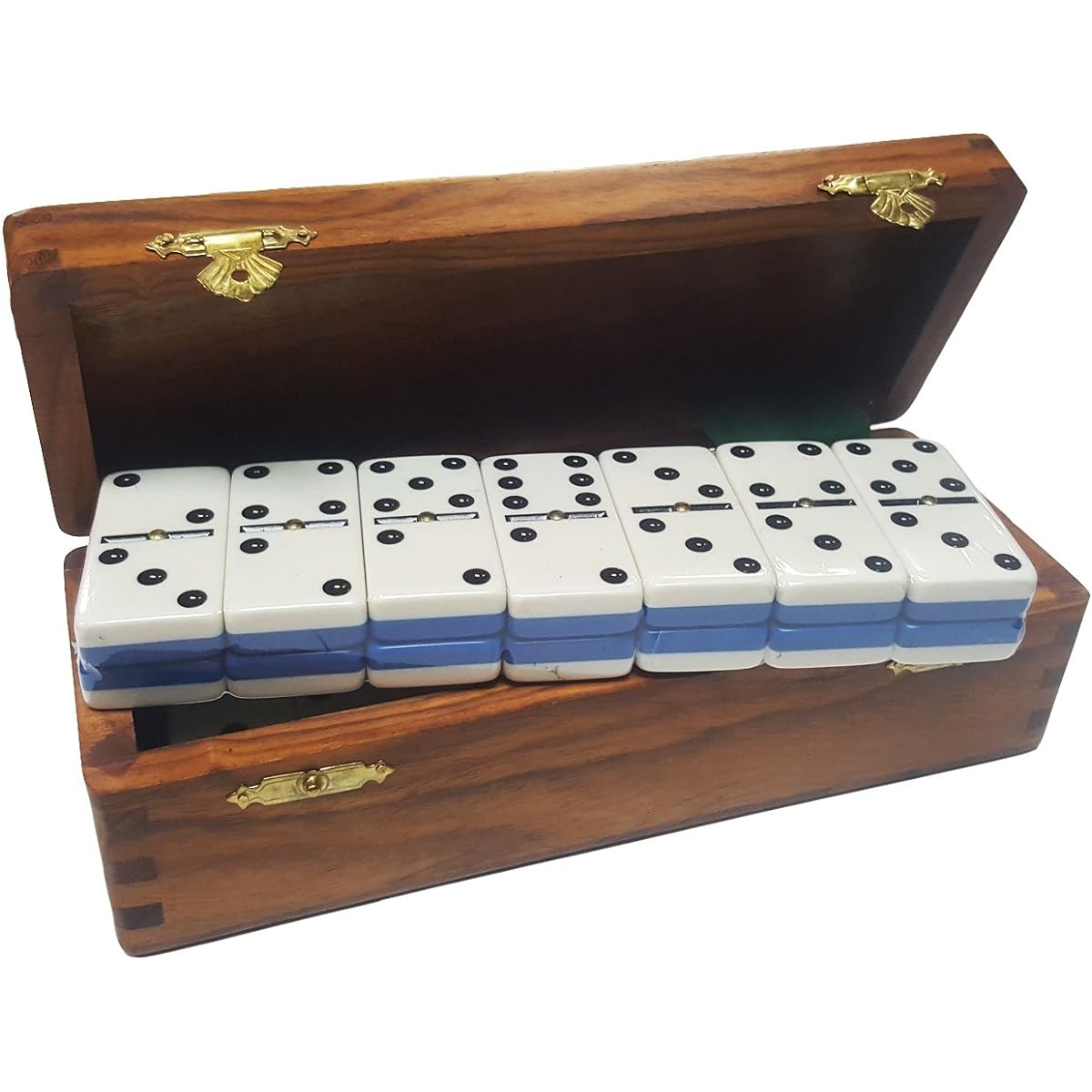 [Marion] Marion Domino Double Six Two Tone Blue & White in Dovetail Jointed Sheesham Wood Box Jumbo Tournament Size With spinners MC-1110 [Parallel Import]