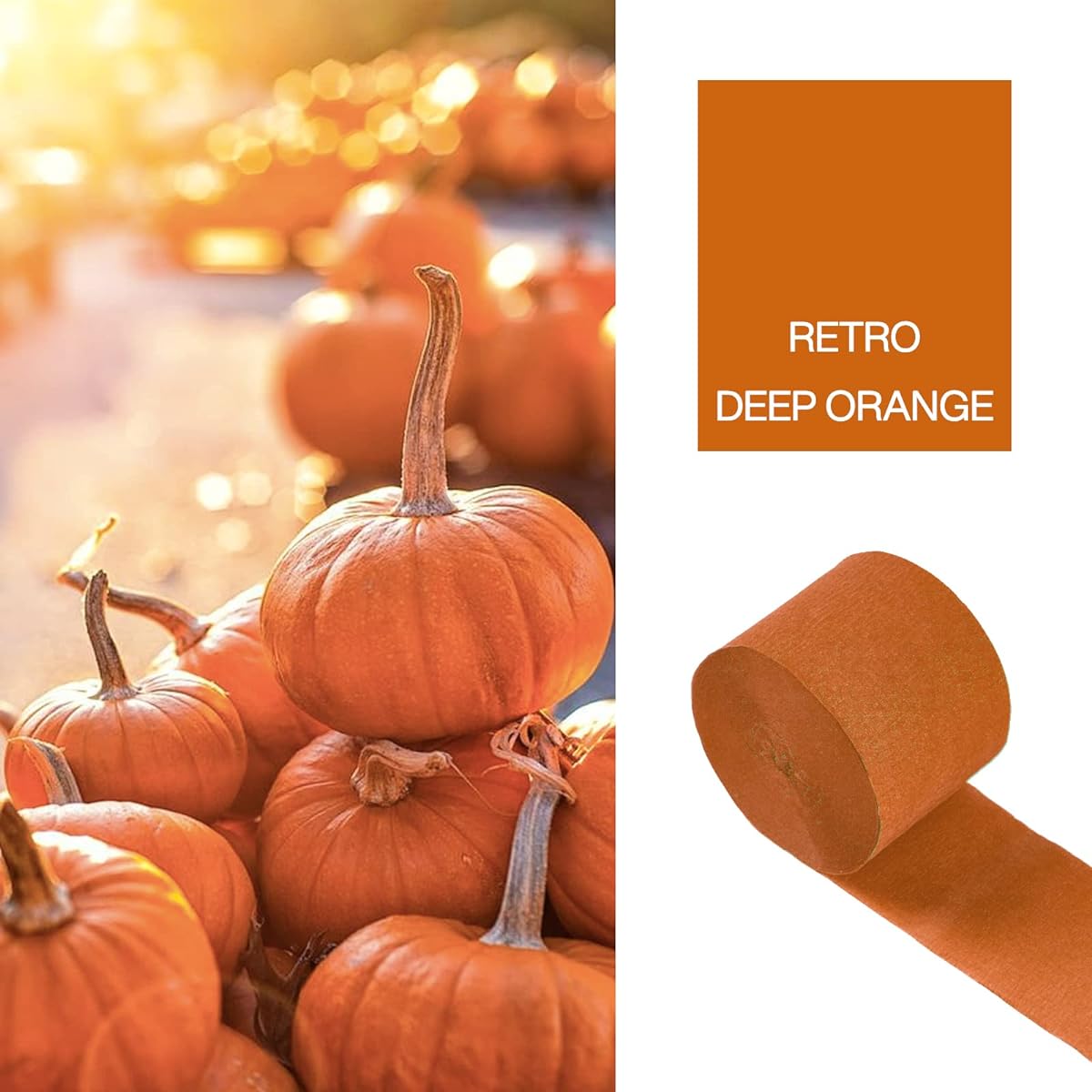 PartyWoo Crepe Paper Streamer 4 Rolls 328ft Retro Deep Orange Crepe Paper for Party Decorations, Wedding Decorations, Birthday Decorations, Baby Shower Decorations (1.8" x 82ft/Roll)