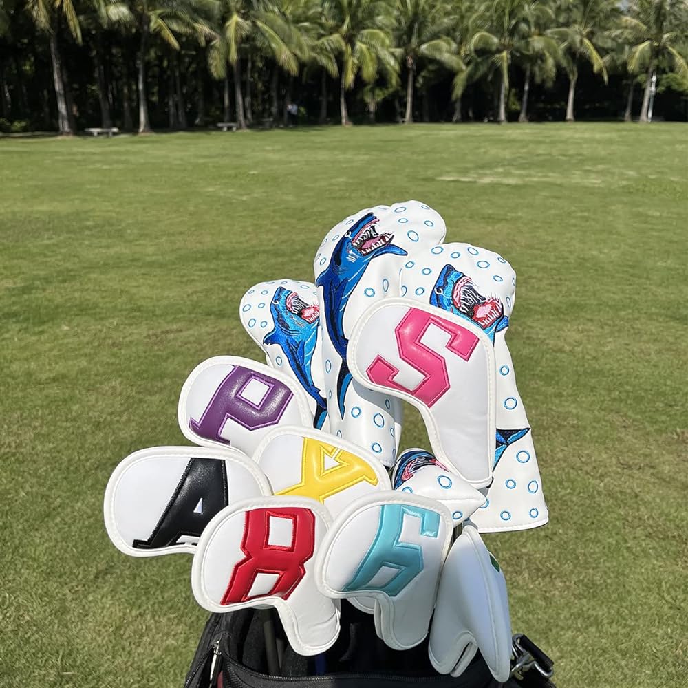 Set of 10 golf iron covers, golf head cover for irons, golf iron head cover, golf club head cover for irons, PU leather head cover for irons, iron head cover with colorful numbers, Velcro closure (4-9, P, A, S, X)