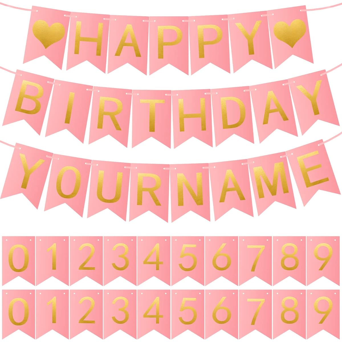 Happy Birthday Banners, 124pcs DIY Birthday Banners Reusable Multi-Purpose Party Decorations Bunting Banners for Unisex Boys Girls Kids Golden Birthday Party (Rose Gold)