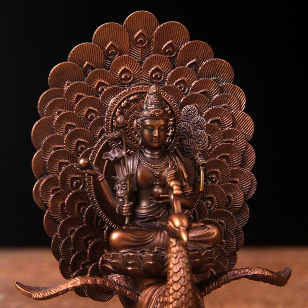 Mini Buddha Statue [Kujaku Myo-o] Mounted Peacock Brass Ornament (Height 12cm x Width 7cm x Depth 4cm) Prosperous Business, Good Health, Good Fortune, Good Luck, Warding Off Misfortune, Bronze Statue (Old Color)