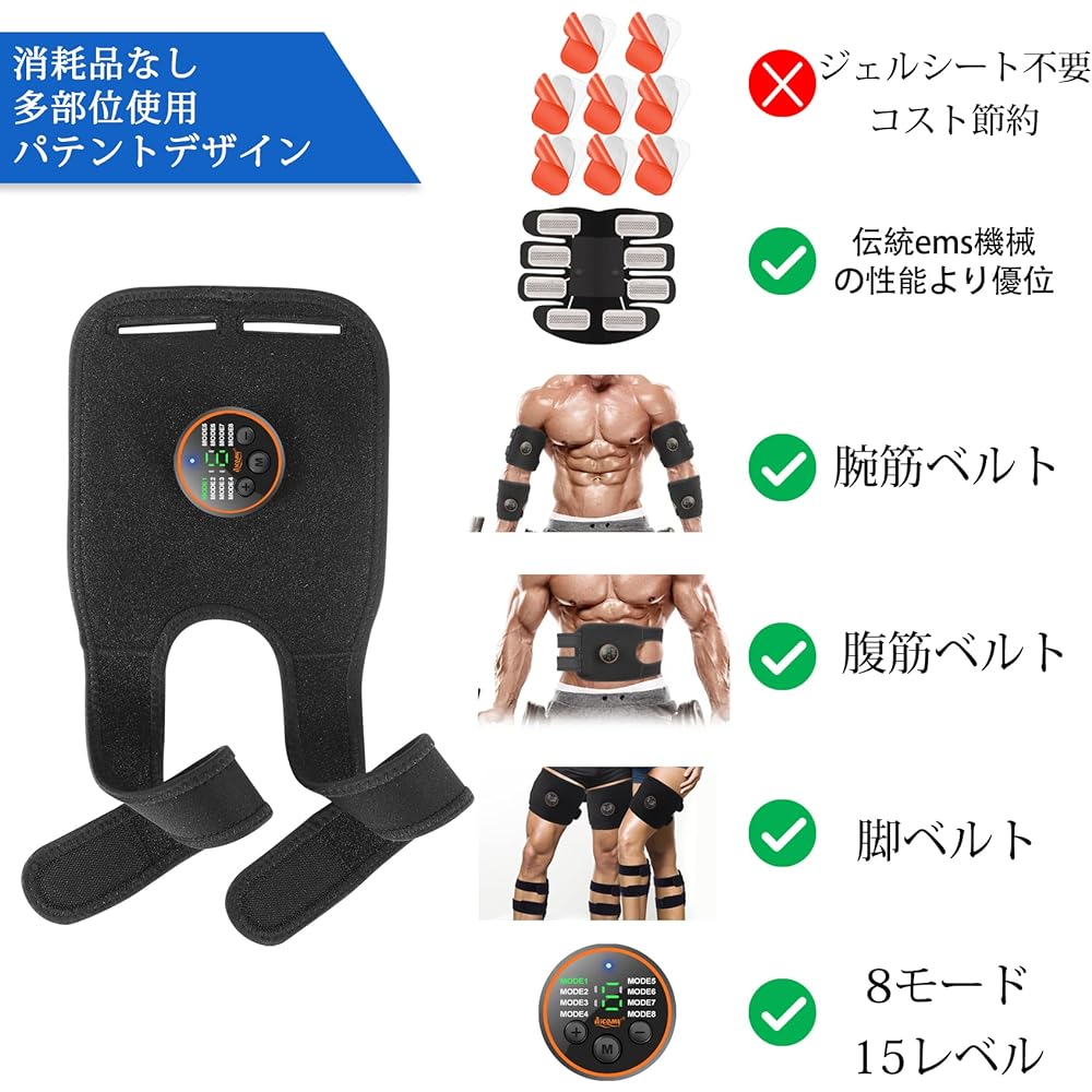 Aicomy Genuine EMS Abdominal Belt [Can be used in multiple areas, Patent/Utility Model Registration] No gel sheet required, Set of 2, Training Belt for Abdominal Muscles, Arm Muscles, Back Muscles, Upper Arms, Legs, Thighs, Unisex