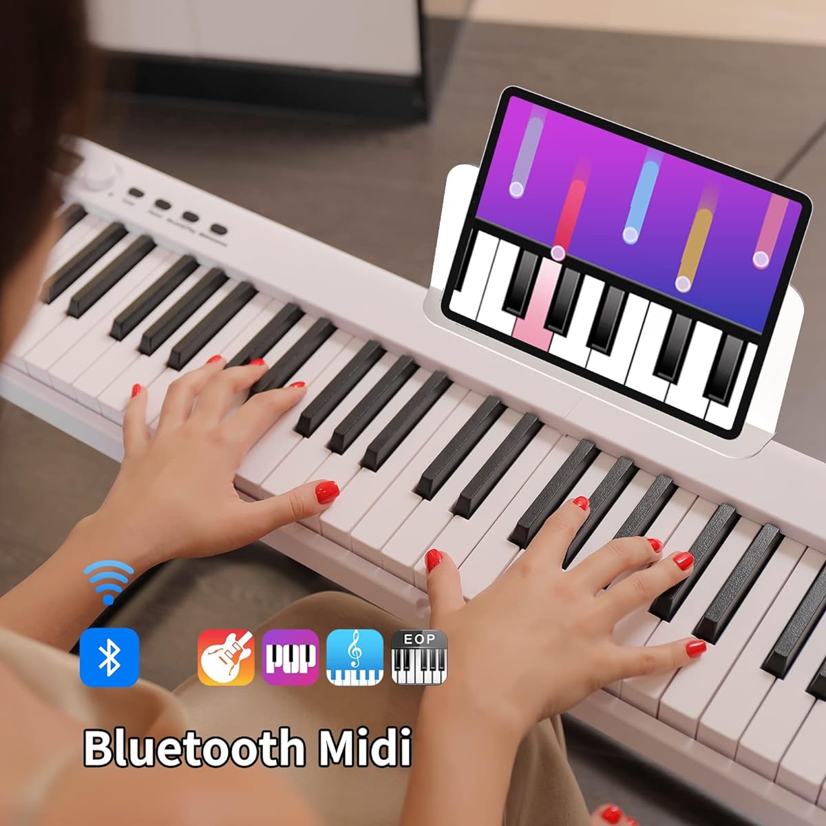 X-20 Digital Piano, Foldable, 88 Keys, Beginner Friendly, MIDI Compatible, Auxiliary Pedal, Sustain Pedal (White)