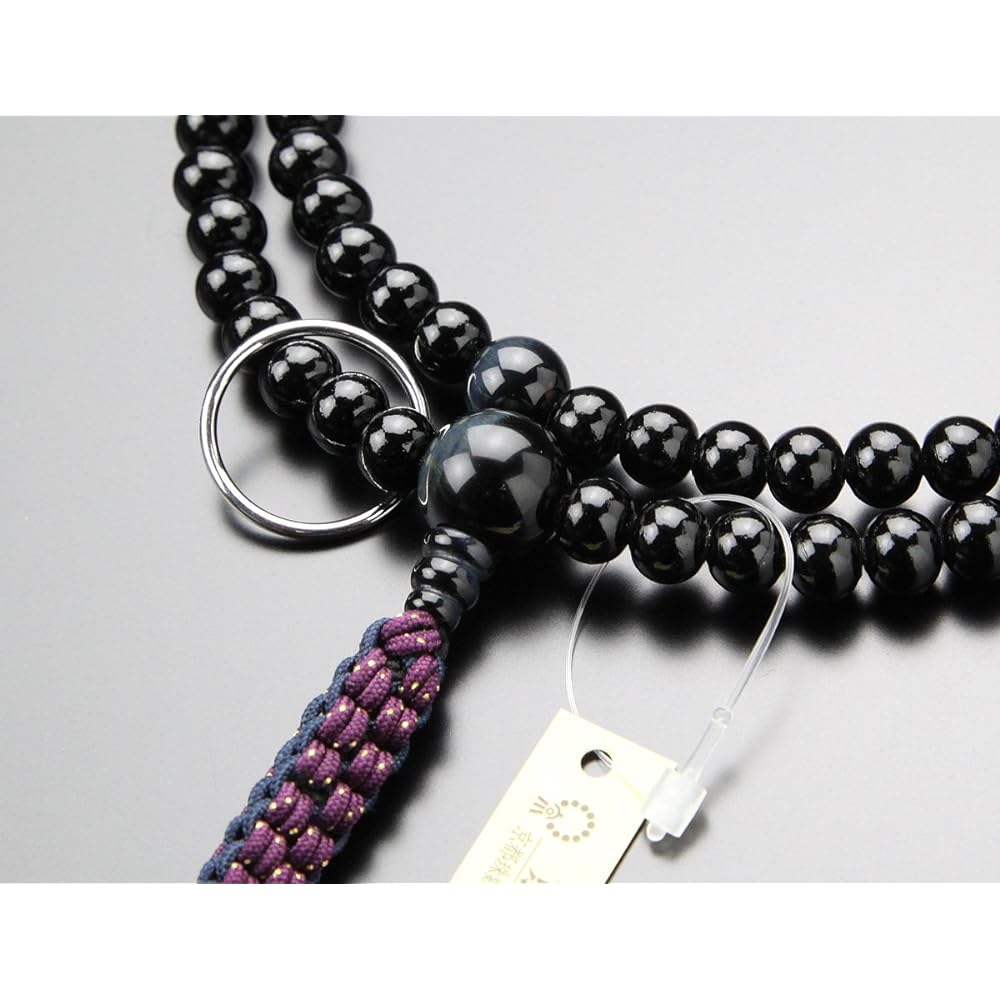 Nenju.com Soto Zen Buddhist Prayer Beads for Men, Shakuni Ebony (Glossy), Blue Tiger Eye Stone, Genuine Silver Ring, String Bun [Regular Prayer Beads, Zen Sect, Kyoto Prayer Beads, Kyoto, 108 Beads, Two Rows, Tiger Eye Stone, Hawk's Eye, Blue Tiger Eye 2