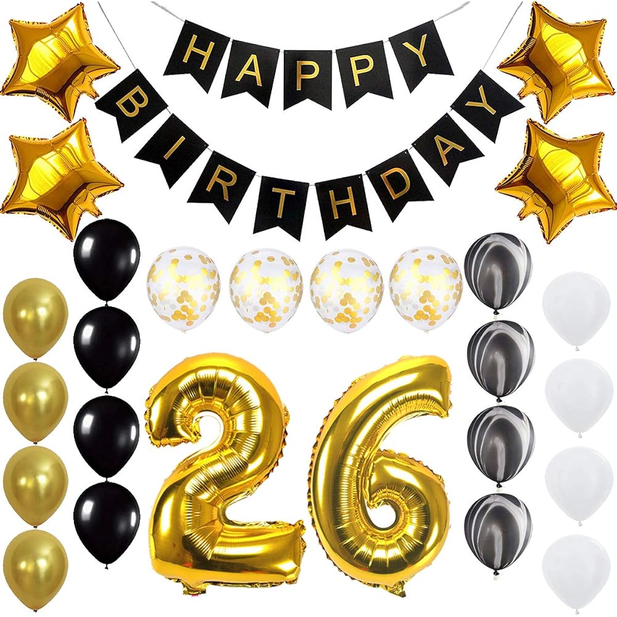 Happy 18th Birthday Banner Balloon Set 18th Birthday Party Decoration Supplies Gold Black