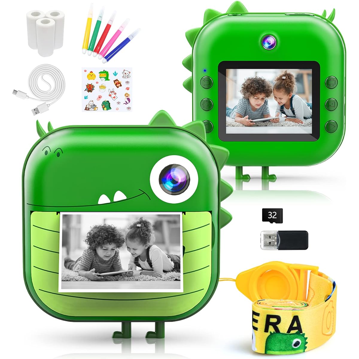 Kizeefun Kids Camera Instant Print Kids Camera Front & Rear Camera Photo Taking Selfie Video Recording with 32GB SD Card