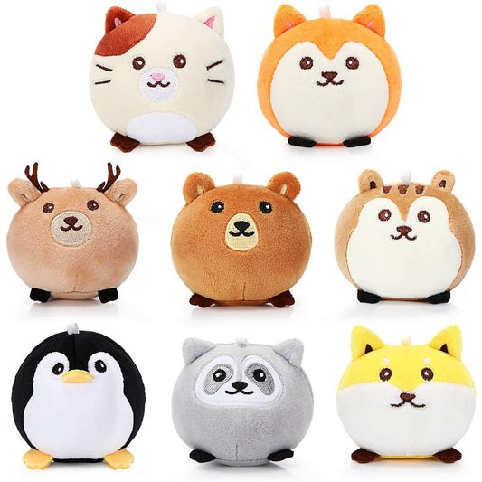 8 pcs Mini Plush Ornaments 3.15" Stuffed Animal Toys Bulk Cute Forest Animal Keychain Decorations Colorful Holiday Birthday Baby Shower Party Supplies Gift Supplies (Regular Style)