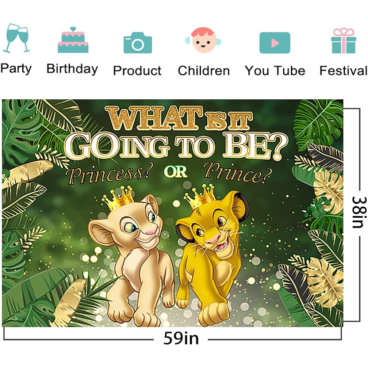 Lion King Backdrop Gender Reveal Party Supplies Banner for Boy or Girl Party Decorations Green Leaves Baby Shower Photo Background 59x38inch
