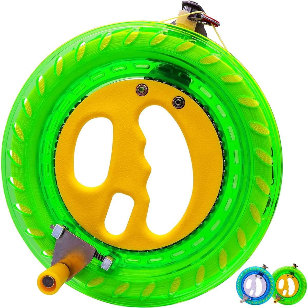 Kite Reel Kite String with Reel 7.2 Inch Diameter High Strength Kite String Stainless Steel Parts Safety Lock Design with Connector Kite String Spool for Kids and Adults (Green)